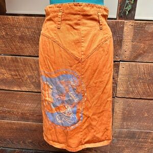 Bespoke Indie Print A-Line Skirt w Hipster Cowgirl Vibe & Corset Belt Stitching